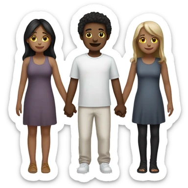 Two girls and one guy holding hands, all white skin sticker