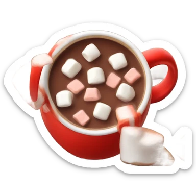 red mug of hot chocolate with marshmallows sticker
