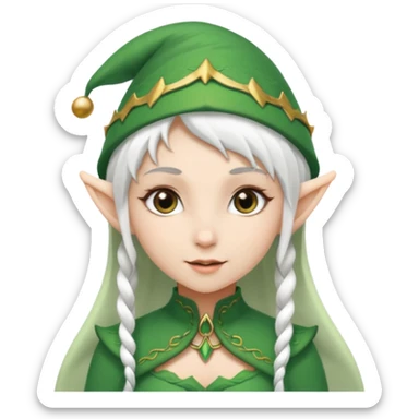 elf girl with elf hat, white hair sticker