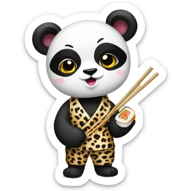 Glamour panda with leopard pants eat sushi sticker