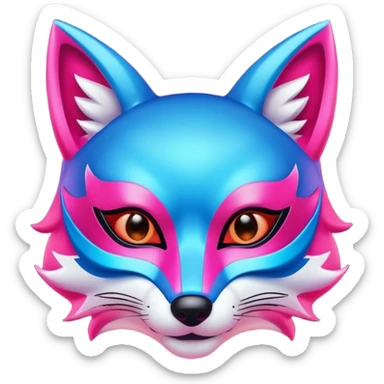 Luminous and neon mask with red, blue and pink fox glow. sticker