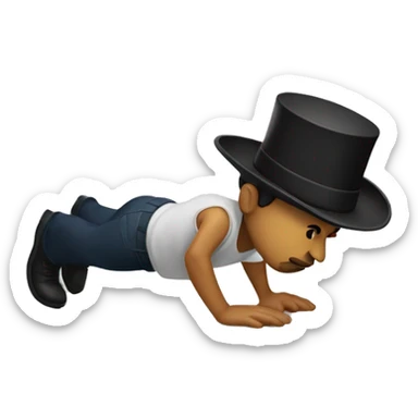 dude with a tophat doing a pushup while on a far sticker