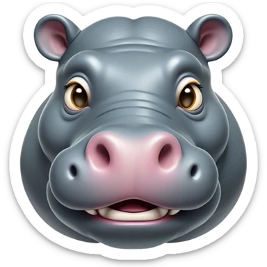 Cinematic Comical Hippo Portrait Emoji, Head tilted dramatically with an exaggeratedly amused expression, featuring a striking, glossy slate-gray hide with bold textured wrinkles, wide, expressive eyes filled with playful disbelief, Simplified yet hilariously expressive features, highly detailed, glowing with a slightly sassy glow, high shine, dramatic yet playful, stylized with an air of cheeky river mischief, bright and endearing, soft glowing outline, capturing the essence of a spirited and over-the-top hippo, so meme-worthy it feels like it could splash its way into internet fame instantly! sticker