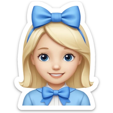 A cute girl with a white skin and a blonde hair with a blue and white bow in her head sticker