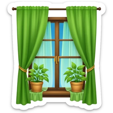 Window with hanging plants + curtain, Apartment Windows. sticker