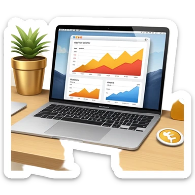 golden increasing charts in online shop admin dashboard on mac book screen sticker