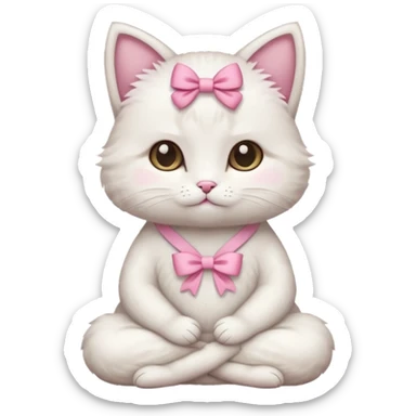 meditating cute cat with pink bow sticker