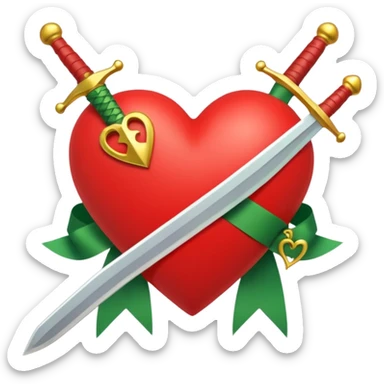 a red heart pierced by a green sword, with the golden text 'MODS' on a white ribbon sticker