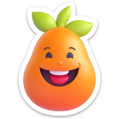 happy fruit character with shiny texture and big smile, random fruit, 3D emoji style sticker