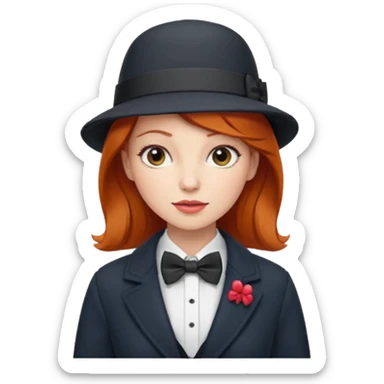 Bow Ties, Coats, and hat, lady, modern, red head. sticker