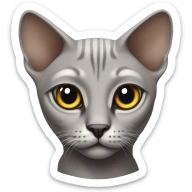 a grey fold-eared cat of the Sphinx breed with hollow eyes sticker