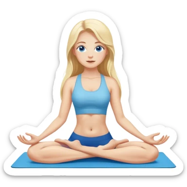 Cinematic realistic blonde with long hair and blue eyes does yoga on a mat sticker