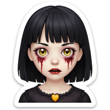 garota zombie com cabelo preto de franja e olhos puxados gótica emoji generator sticker