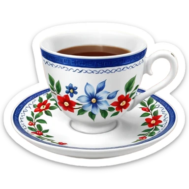 чашка чая с цветами и листьями на фоне sticker