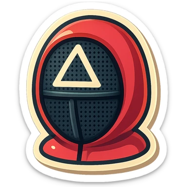 retro sticker style icon of the Squid Game triangle guard mask, bold and playful sticker
