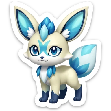 Colorful Iridescent Exotic Meowstic-Aurorus-Glaceon-Fakémon-hybrid-creature (full body)  sticker