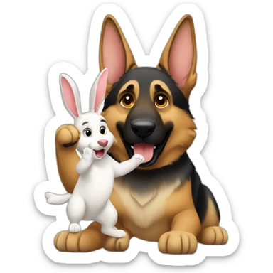 German shepherd and rabbit high-fiving sticker