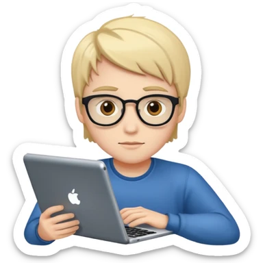 young coder using a laptop and referencing a tablet sticker