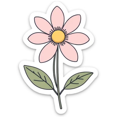 minimal line-art flower sticker, elegant thin stroke, soft pink and yellow tones, clean vector design, no background, modern aesthetic sticker