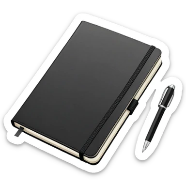 An open black Moleskine notebook with meeting agenda written at the top and clearly visible bullet points below sticker