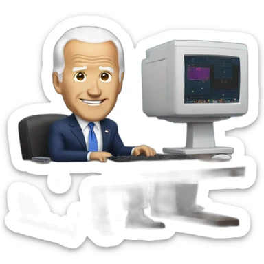 Joe Biden with a gaming pc sticker