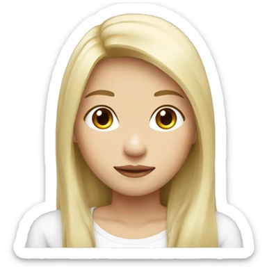 blonde long hair, white scin color asian woman, from shoulders, make one emoji, make her face small sticker