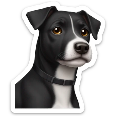 A black Patterdale Terrier dog with a white patch on its chest and brown eyes.  sticker