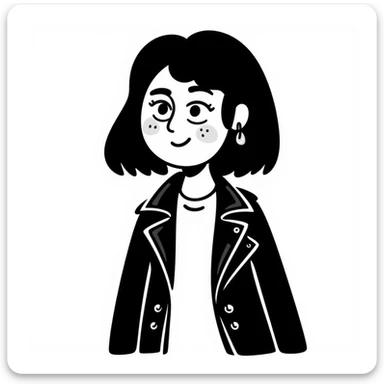 goth girl, pale skin, black hair, piercings, leather jacket, hand drawn doodle style sticker