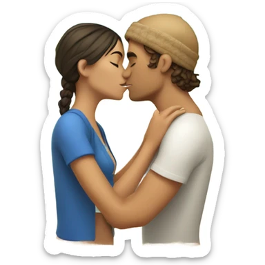 with beach clothes young metis man and white woman kiss love pink sticker