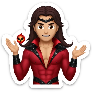 Samael, Venom of God from Gods and Goddesses with tan skin, long dark brown hair, dark red sequin outfit sticker