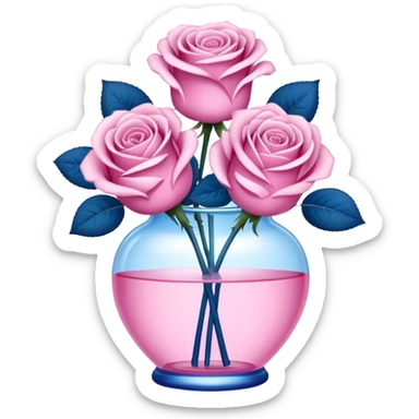 blue roses in transprent pink vase  sticker