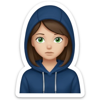 A brunette girl with blue eyes in a dark blue hoodie has a thought about a dark blonde green-eyed guy in a black hoodie over her head  sticker
