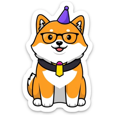 Shiba Inu wearing a "Birthday Vibes" sash and glasses, transparent background sticker