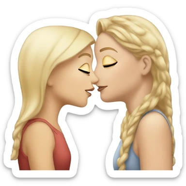 a blonde white girl kissing a brunette white girl on the cheek sticker