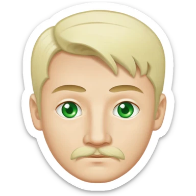 Skin colour is white. Tatar.
Green eyes. A little moustache.
Blonde hair sticker