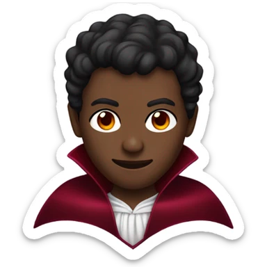 vampire, with brown skin red eyes, wearing a burgundy and red  cape sticker