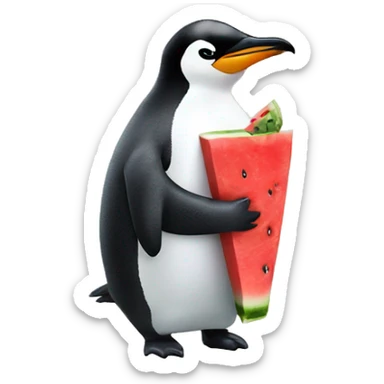 a penguin drinking coke on a watermelon sticker