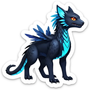 Black Dark Exotic Colorful Beaked Feathery Nocturnal Neon-glowing Abyssal Nightly Abyss-Cat-Gryphon-Salandit-Nargacuga-Silvally-Vernid-Sergal-Fakémon-Hybrid-Creature (full body) sticker