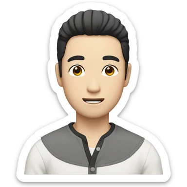 man from japan with white skin and black hair, wear casual shirt , closeout face sticker