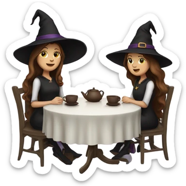 Two brown haired witches having tea sticker