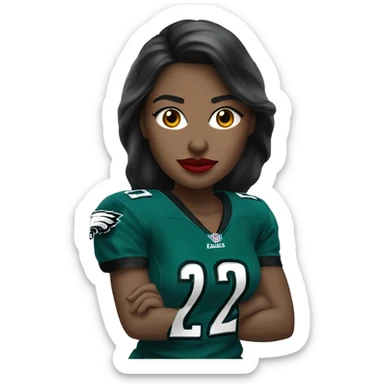  White female dark hair red lips wearing Philadelphia Eagles jersey sticker