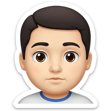 A not very thin Portuguese boy with dark hair, slightly narrow dark eyes, chubby cheeks, a short haircut, and moderately thick dark eyebrows. sticker