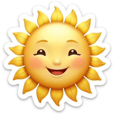 Cinematic tiny happy sun, golden and round, chubby with a warm smile, gentle rays beaming softly, radiating warmth and happiness, irresistibly cute. sticker