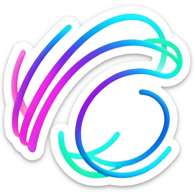 A futuristic abstract logo with curved dynamic lines resembling a subtle hand motion, glowing neon gradients, minimal and modern sticker