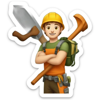 Jeune homme bûcheron coupant du bois avec son protos et sa tronçonneuse Sthil sticker