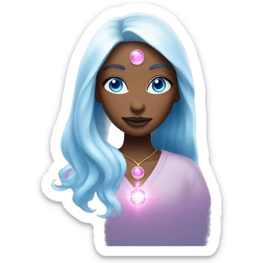 magical diva with thin pink andromedan skin long hair and blue eyes glowing third eye sticker