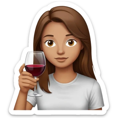 Long brown hair emoji drinking a glass of wine wearing a t shirt sticker