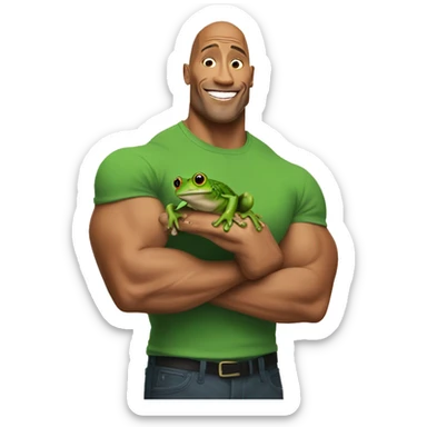 Dwayne Johnson holding a frog sticker