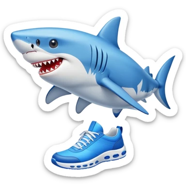 un tiburon con zapatos tenis azules sticker