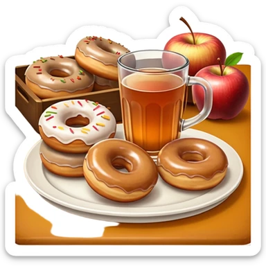 Apple cider and donuts on a tray fall scenery sticker